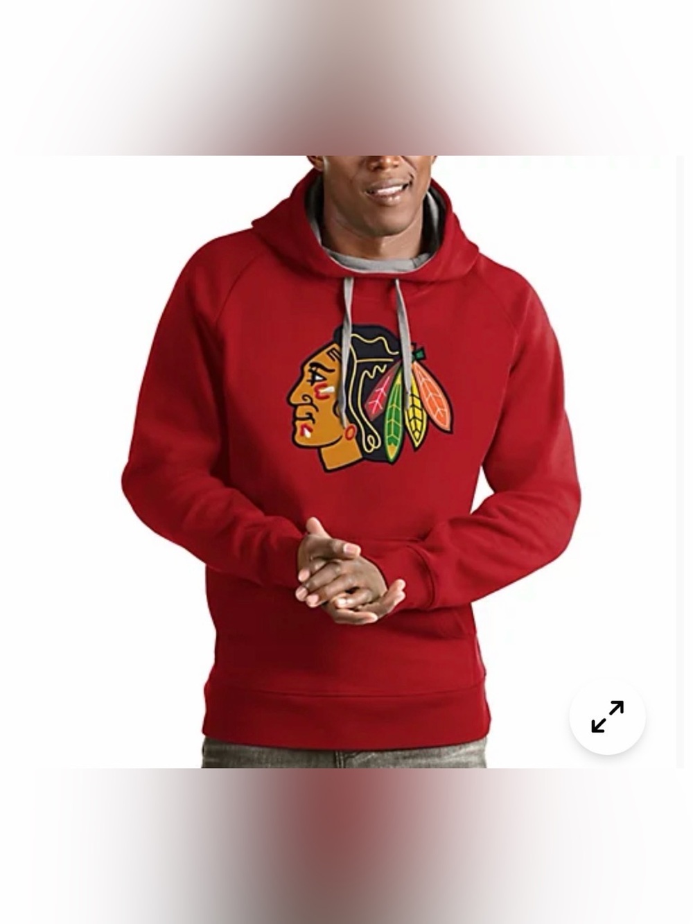 Chicago Blackhawks Pullover Hoodie with Embroidered Mascot, Men’s Small